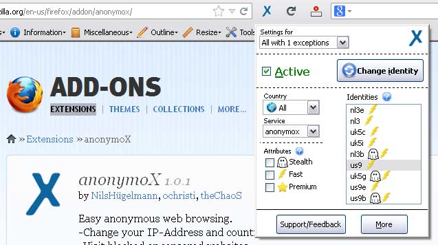 anonymoX Firefox Addon