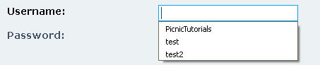 saved usernames in drop down list